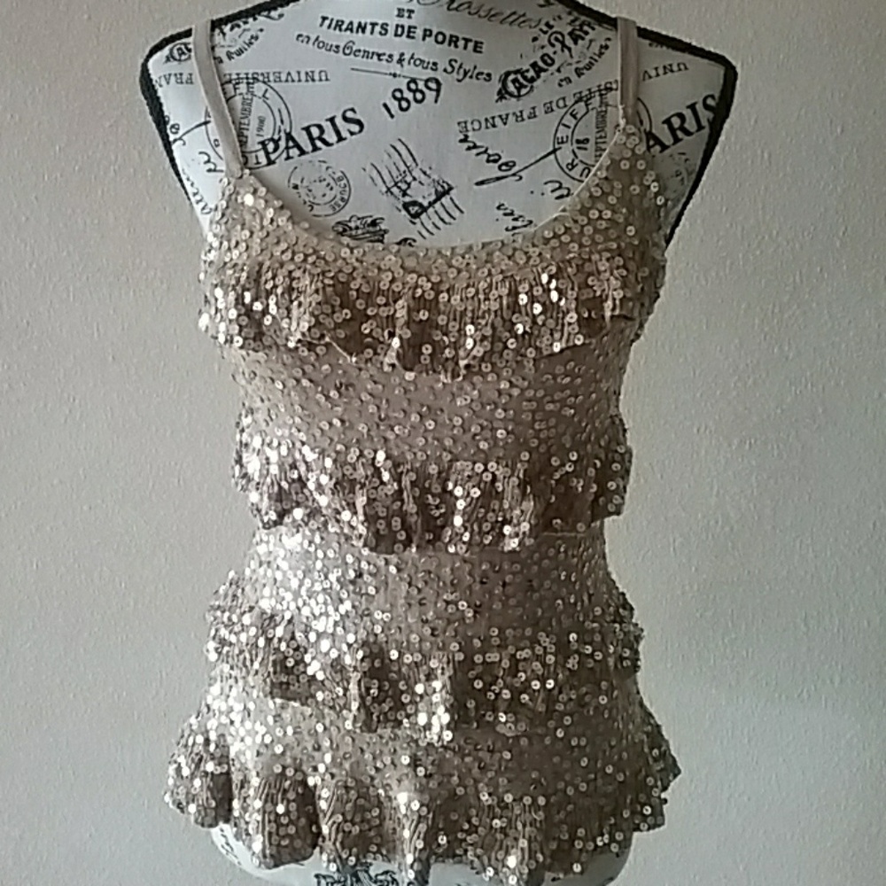 INC Intl Concepts Gold Sequined Tiered Camisole